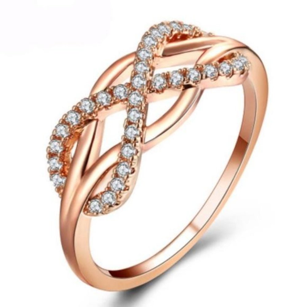 NEW ROSE GOLD DIAMOND INFINITY CROSS KNOT RING, CUTE RING, SHINY RING. - Picture 3 of 4